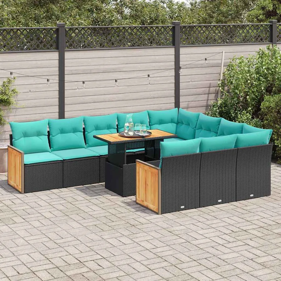 Ensemble de canapés de jardin 11 pcs et coussins rotin acacia