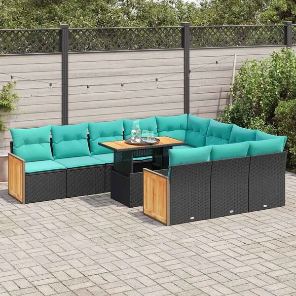 Ensemble de canapés de jardin 11 pcs et coussins rotin acacia