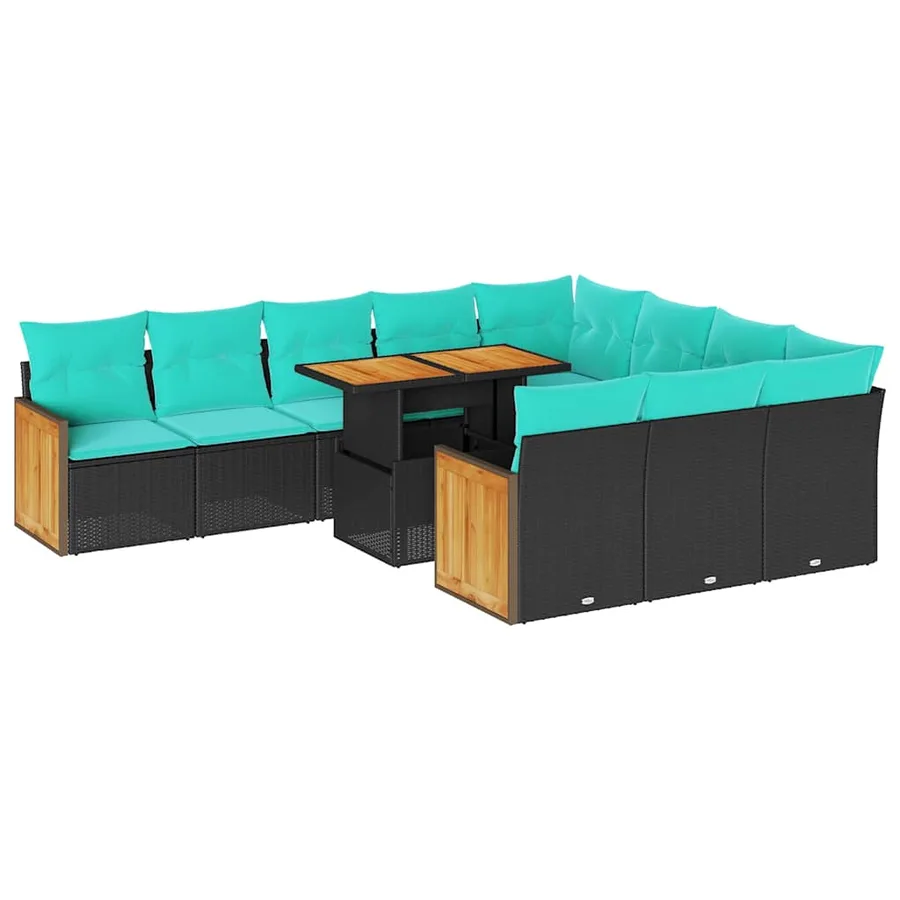 Ensemble de canapés de jardin 11 pcs et coussins rotin acacia - 2