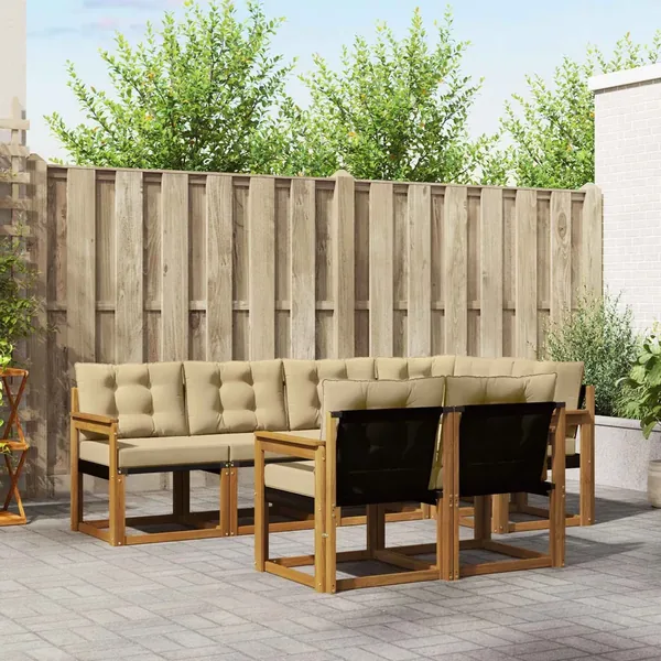 Ensemble de canapés d'extérieur 7 pcs Naturel et Beige