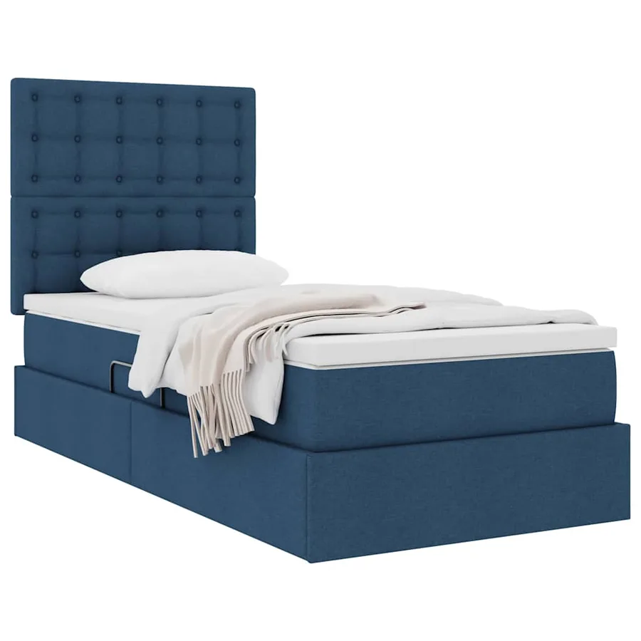 Lit avec rangement et matelas Bleu 100 x 200 cm tissu - 3