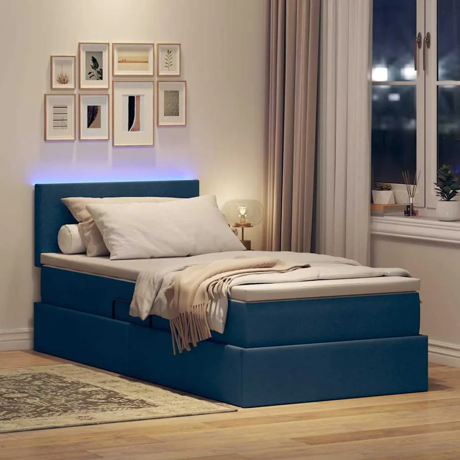 Lit de rangement LED avec matelas Bleu 100 x 200 cm Tissu - 5