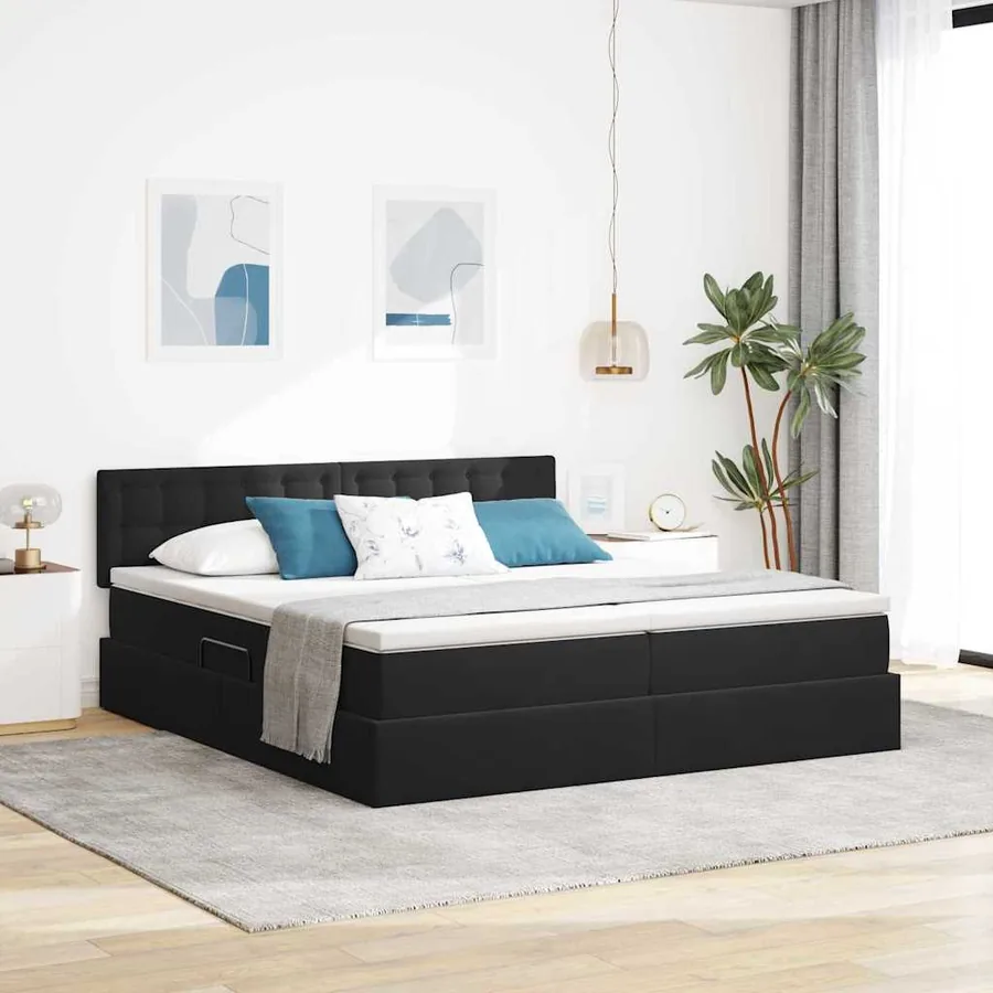Lit de Rangement avec matelas avec tête de lit Noir 90 x 200 cm
