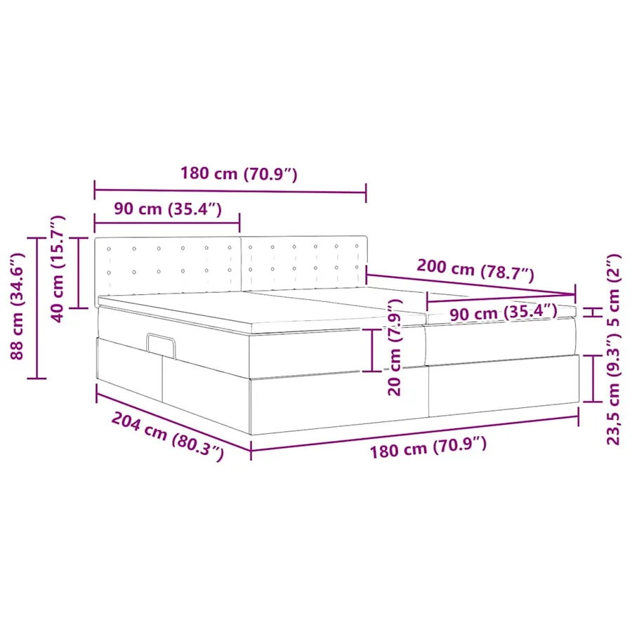 Lit de Rangement avec matelas avec tête de lit Noir 90 x 200 cm - 16