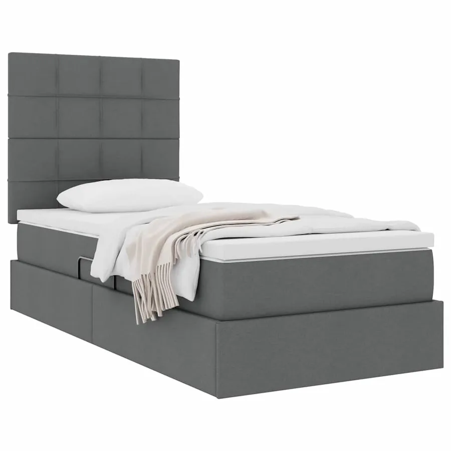 Lit avec rangement et matelas Gris foncé 90 x 200 cm tissu - 3