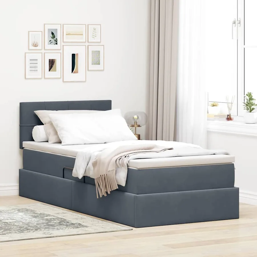 Lit de rangement LED avec matelas Gris foncé 90 x 190 cm