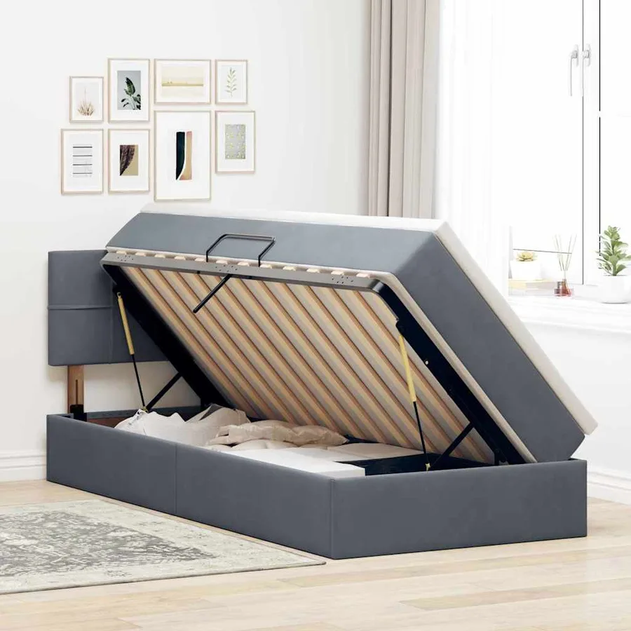 Lit de rangement LED avec matelas Gris foncé 90 x 190 cm - 4