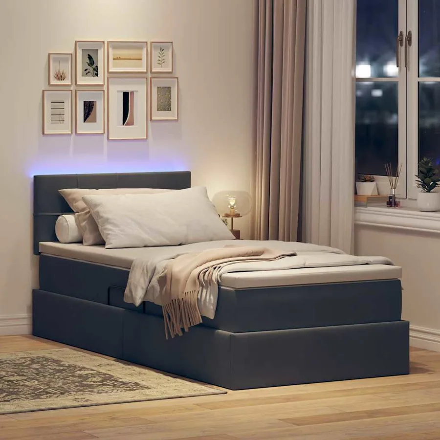 Lit de rangement LED avec matelas Gris foncé 90 x 190 cm - 5