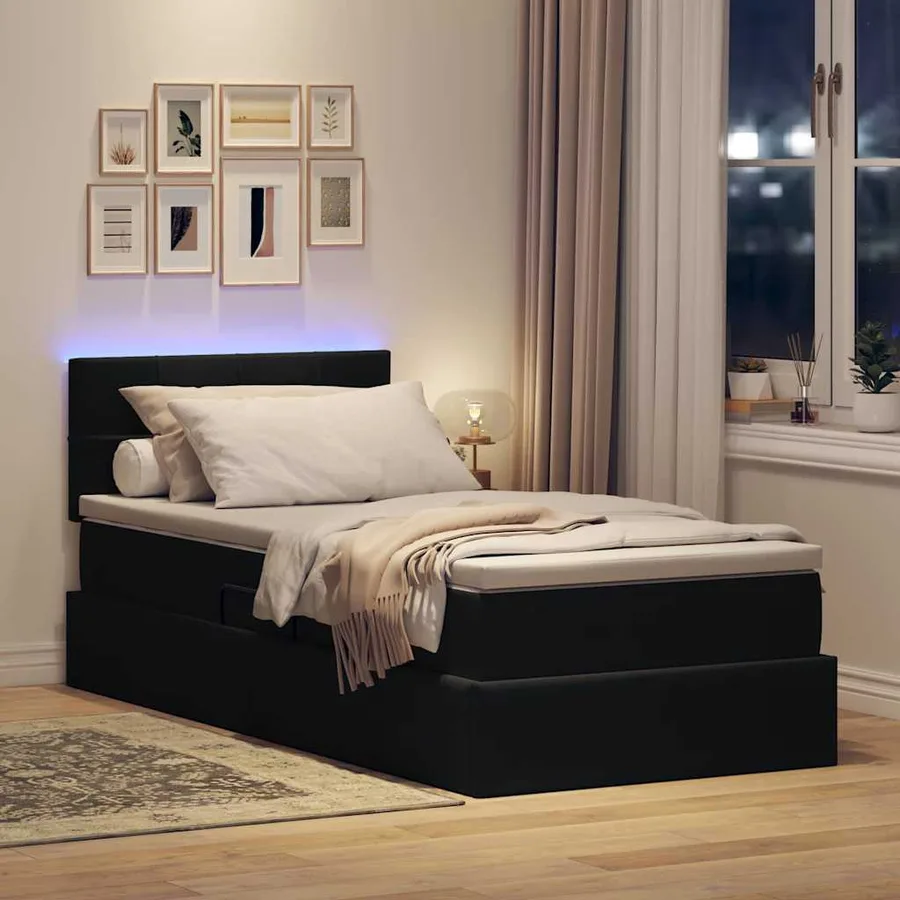 Lit de rangement LED avec matelas Noir 90 x 200 cm Velours - 5