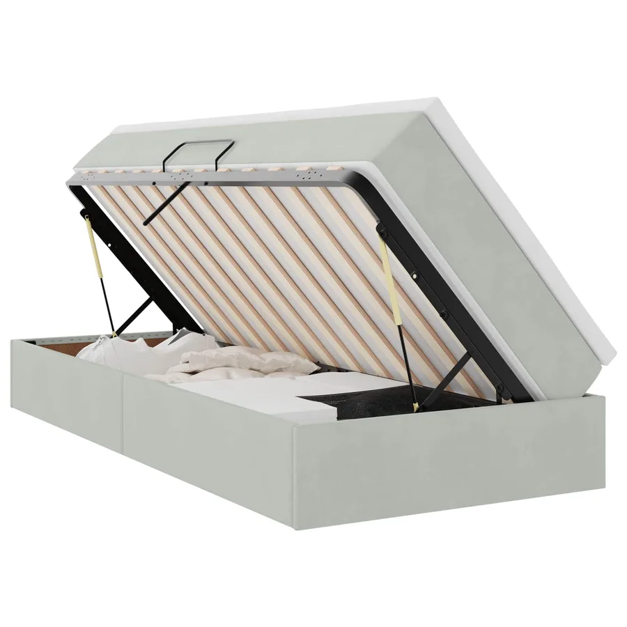 Lit avec rangement et matelas Gris clair 90 x 200 cm Velours - 2