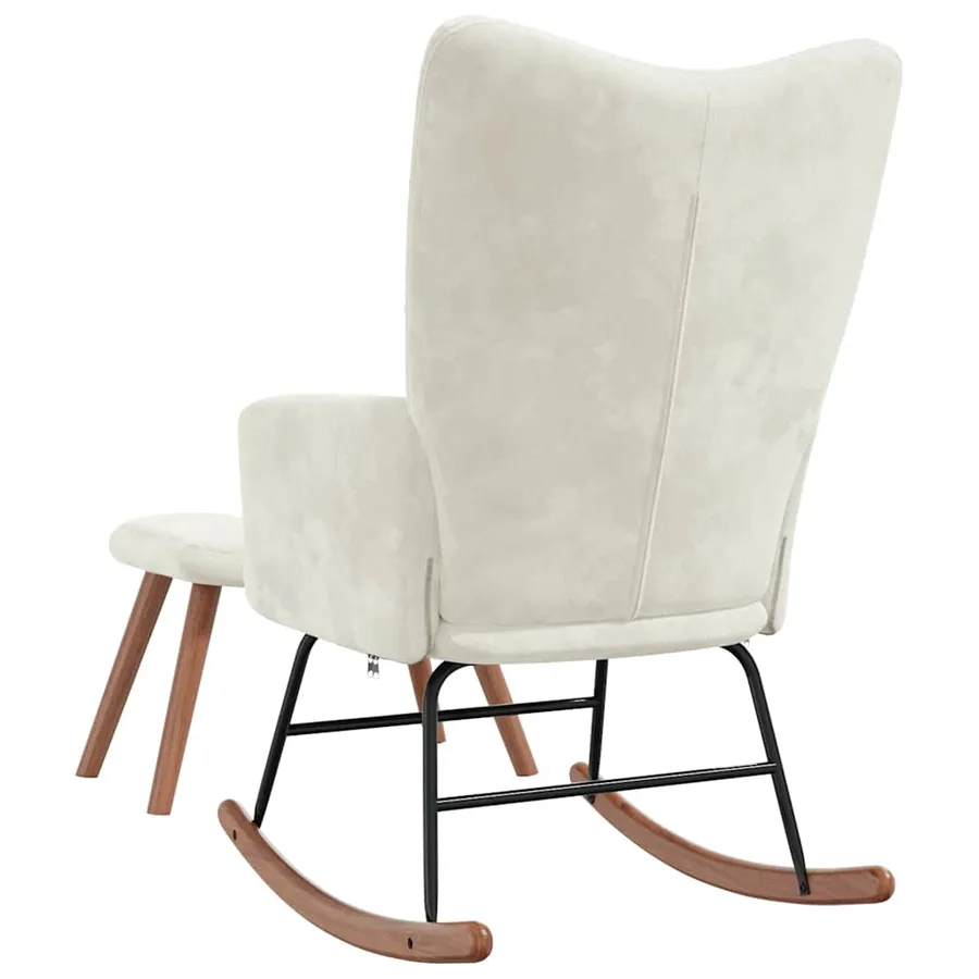 Chaise à bascule avec repose-pied Blanc crème Velours - 9