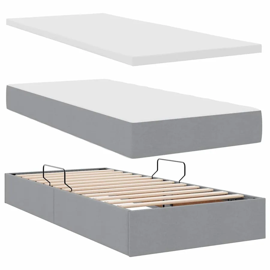 Lit de rangement LED avec matelas Gris clair 90 x 190 cm Tissu - 9