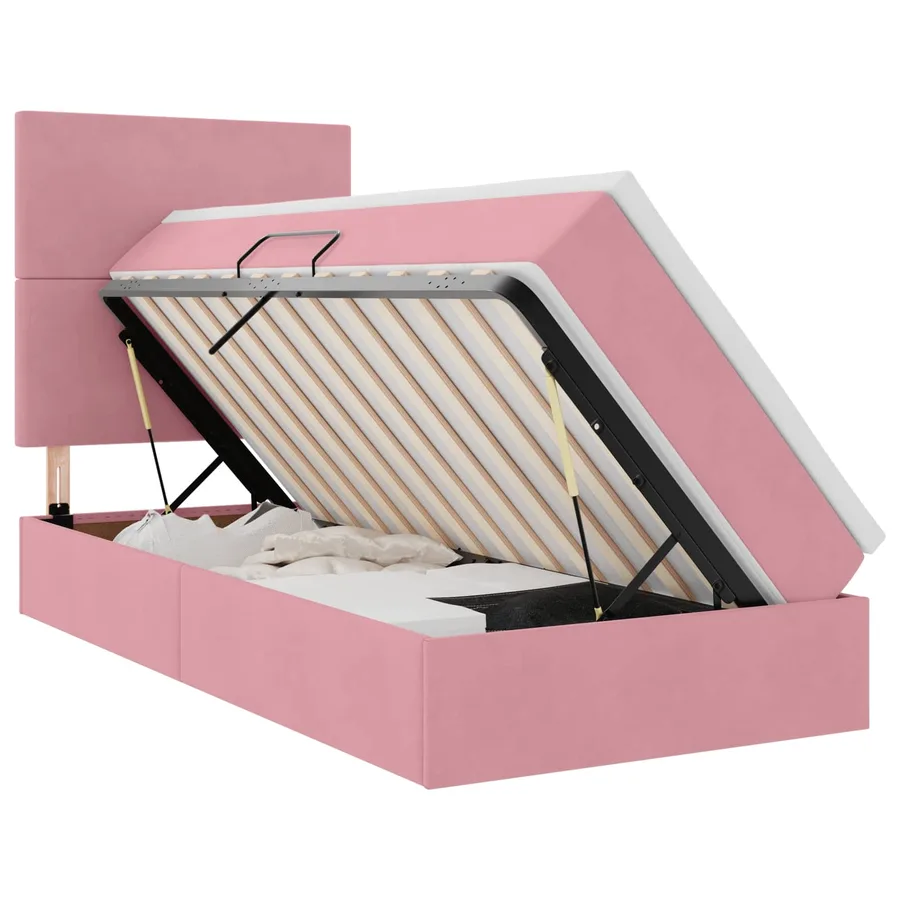 Lit avec rangement et matelas Rose 90 x 190 cm Velours - 2