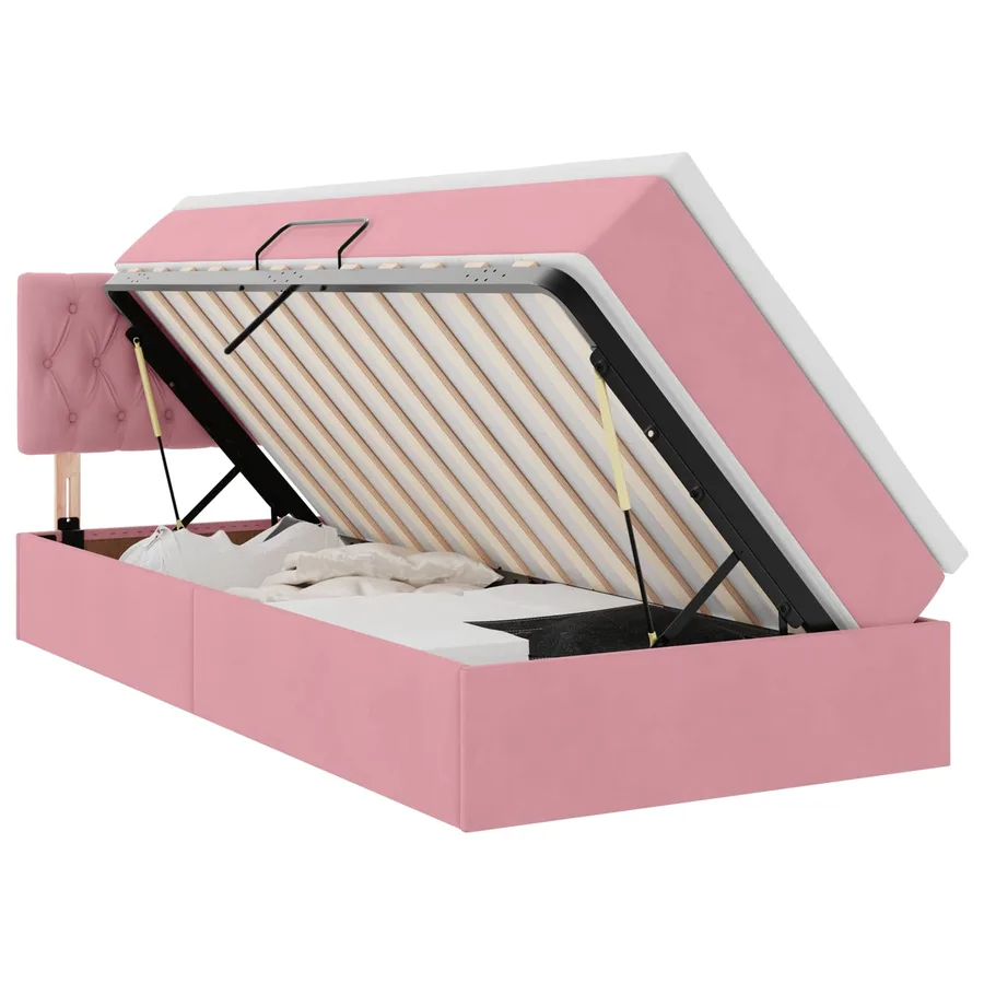 Lit de rangement LED avec matelas Rose 90 x 190 cm Velours - 2
