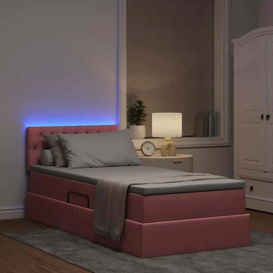 Lit de rangement LED avec matelas Rose 90 x 190 cm Velours - 5