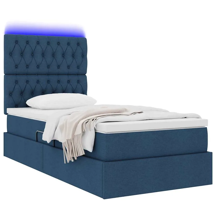Lit de rangement LED avec matelas Bleu 90 x 190 cm Tissu - 3