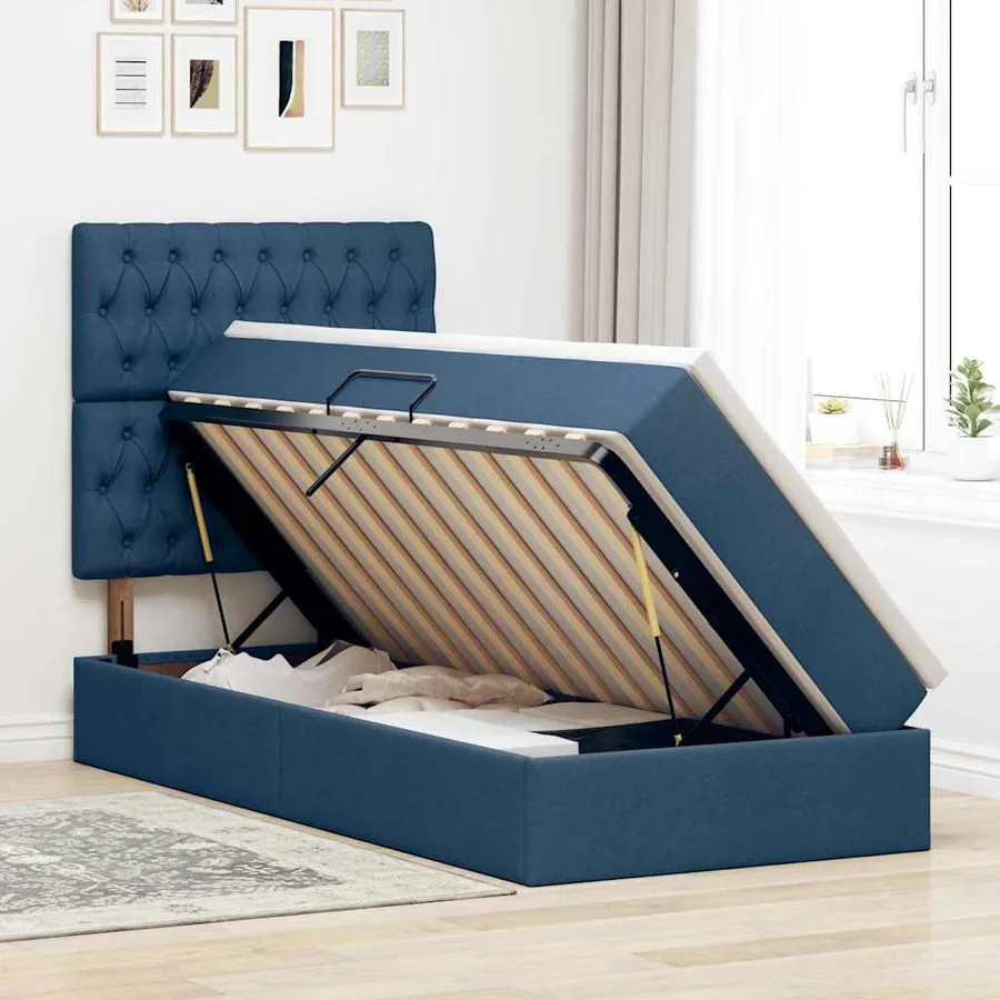 Lit de rangement LED avec matelas Bleu 90 x 190 cm Tissu - 4
