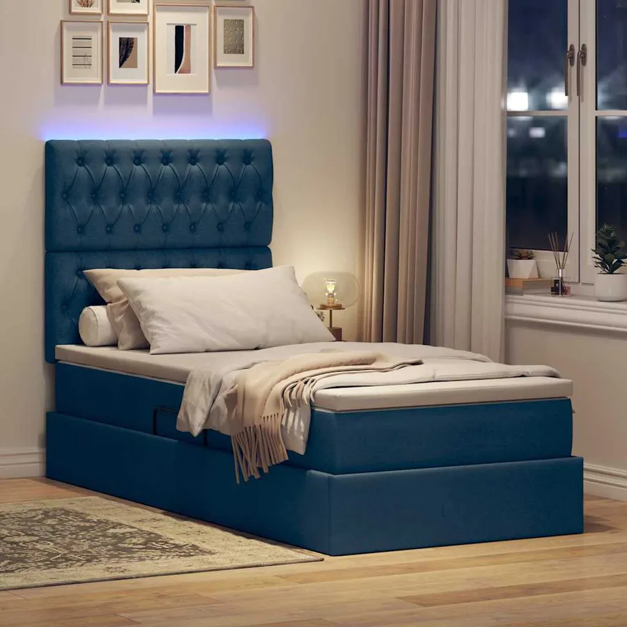 Lit de rangement LED avec matelas Bleu 90 x 190 cm Tissu - 5