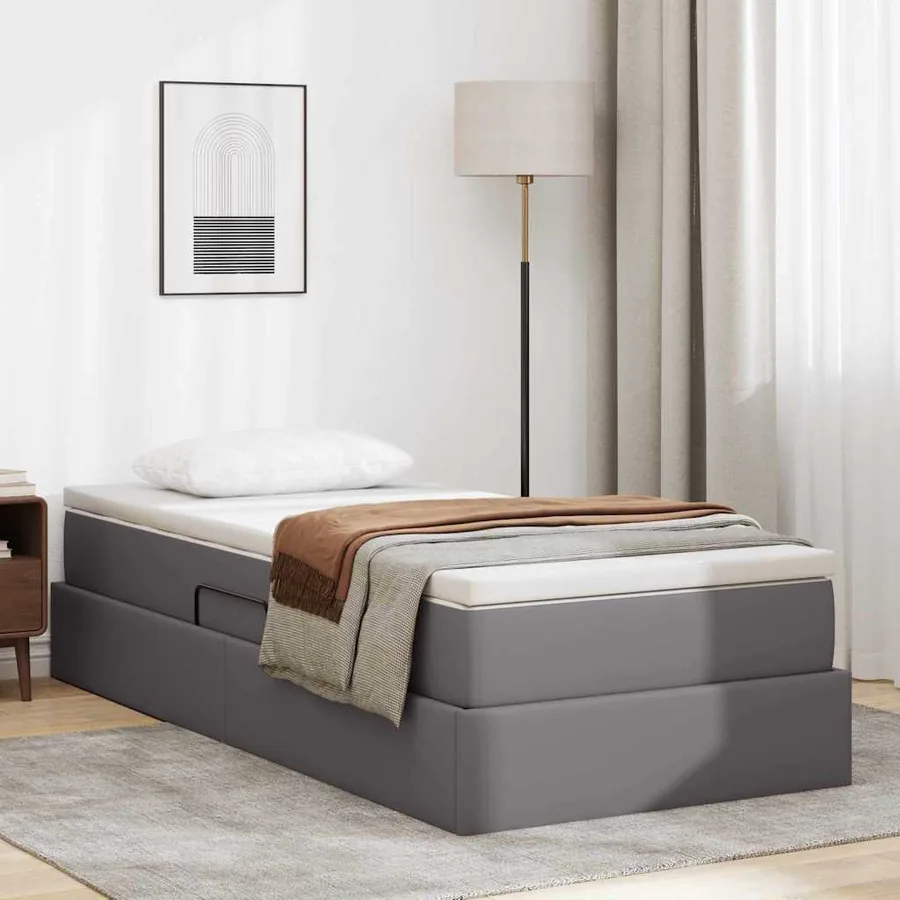 Lit avec rangement et matelas Gris 100 x 200 cm Simili cuir