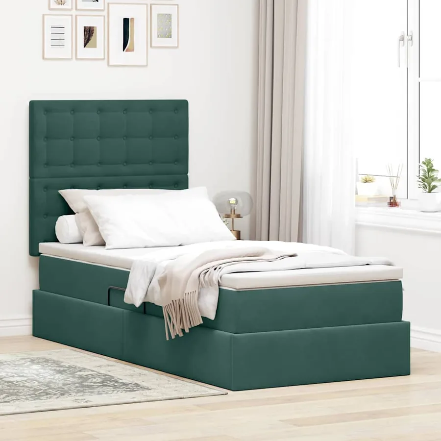 Lit de rangement LED avec matelas Vert foncé 90 x 190 cm