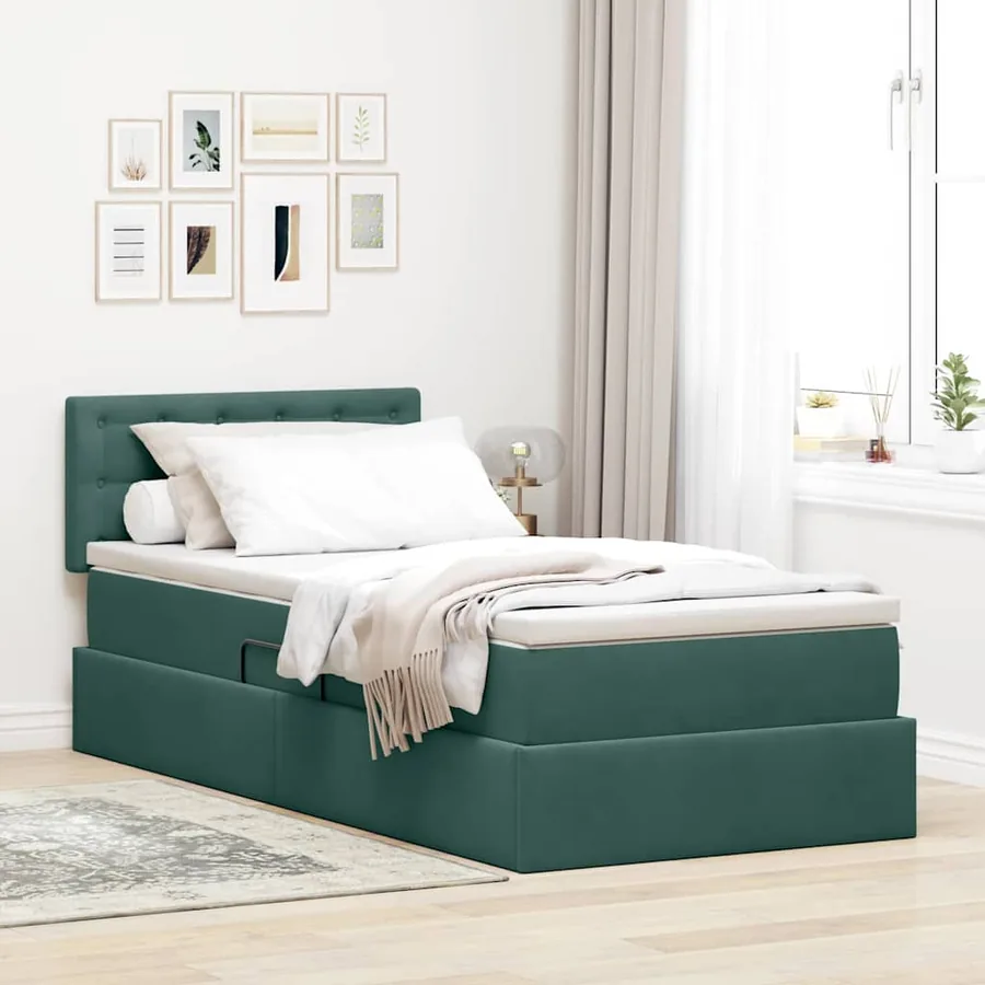 Lit de Rangement avec matelas Vert foncé 90 x 190 cm Velours