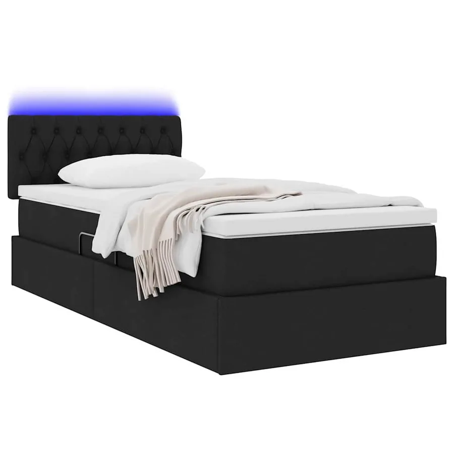 Lit de rangement LED avec matelas Noir 100 x 200 cm Tissu - 3