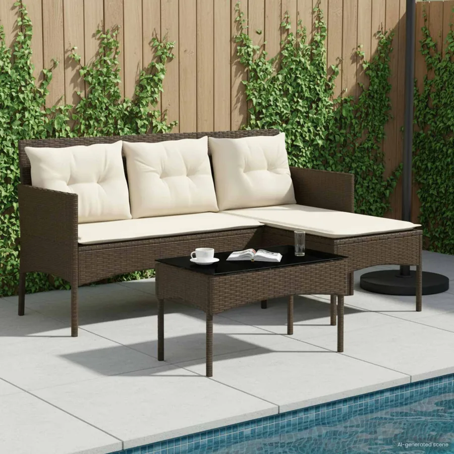 Ensemble de canapé de jardin avec coussin 2 pcs polyrotin