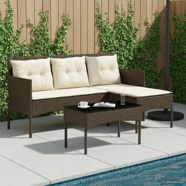Ensemble de canapé de jardin avec coussin 2 pcs polyrotin