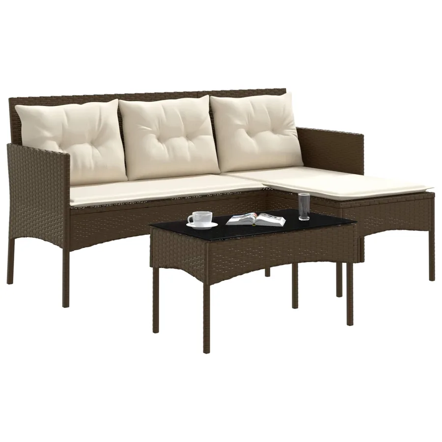 Ensemble de canapé de jardin avec coussin 2 pcs polyrotin - 3