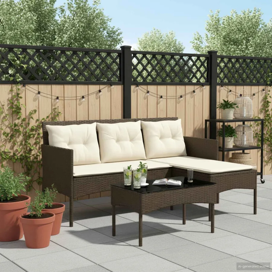 Ensemble de canapé de jardin avec coussin 2 pcs polyrotin - 4