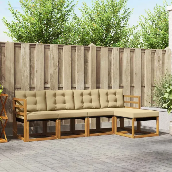 Ensemble de canapés d'extérieur 5 pcs Naturel et Beige