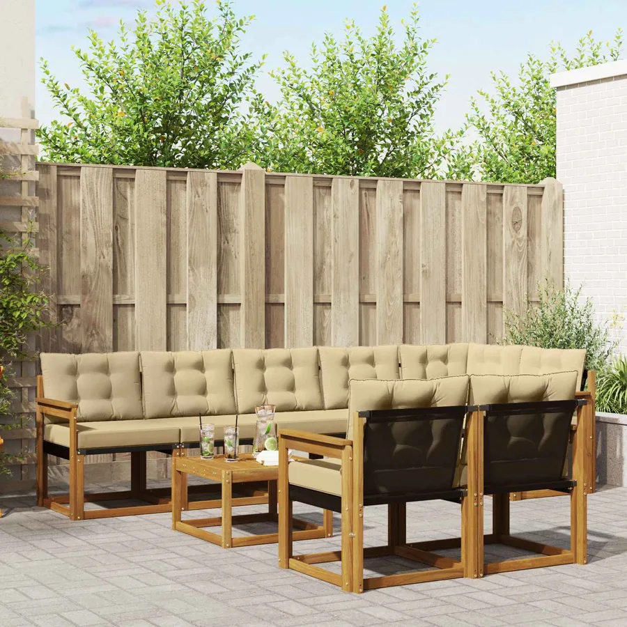 Ensemble de canapés d'extérieur 9 pcs Naturel et Beige
