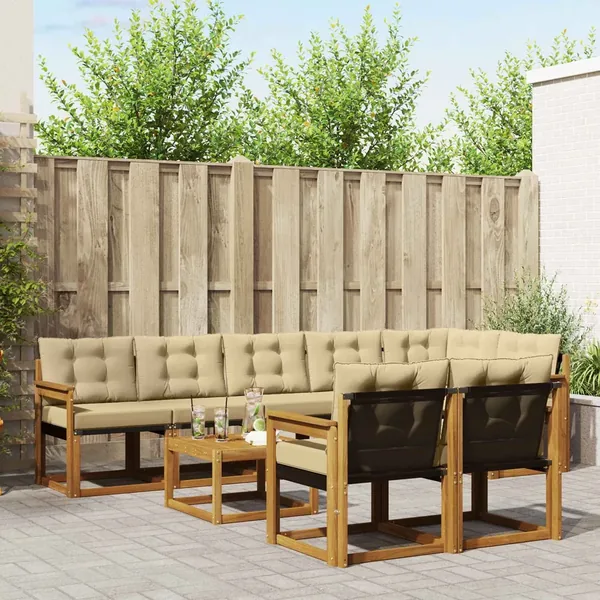 Ensemble de canapés d'extérieur 9 pcs Naturel et Beige