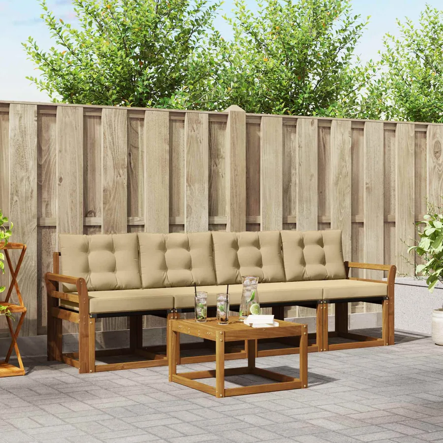 Ensemble de canapés d'extérieur 5 pcs Naturel et Beige