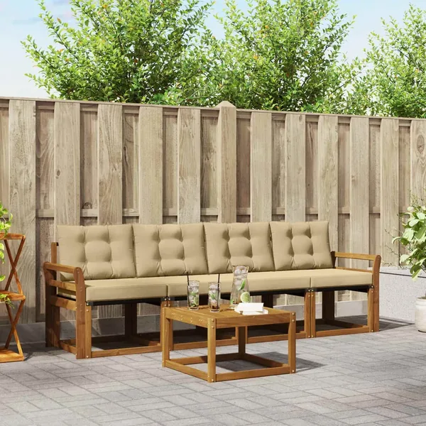 Ensemble de canapés d'extérieur 5 pcs Naturel et Beige