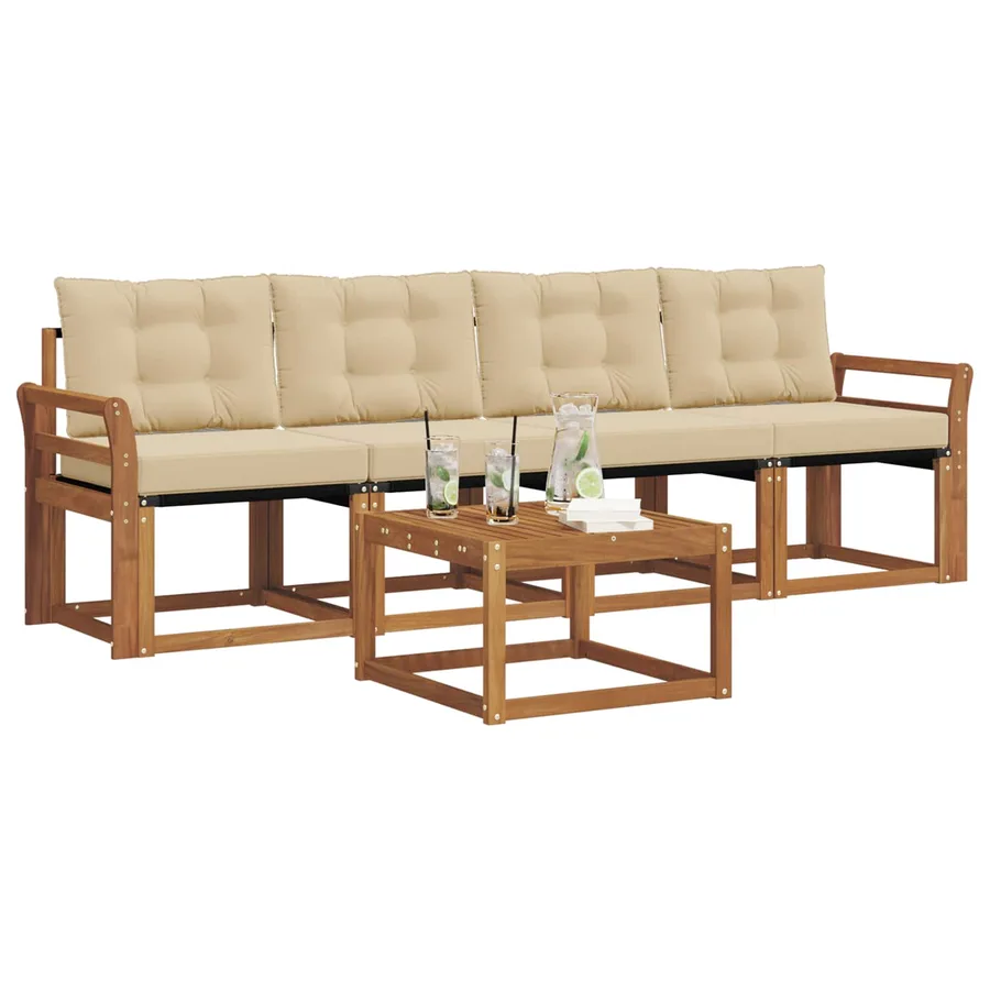 Ensemble de canapés d'extérieur 5 pcs Naturel et Beige - 3