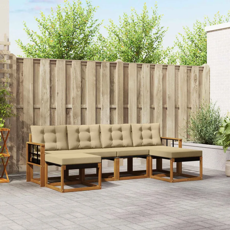 Ensemble de canapés d'extérieur 6 pcs Naturel et Beige