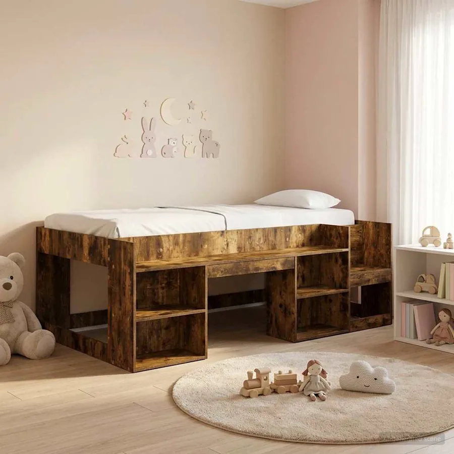 Cadre de lit pour enfants avec rangement Chêne fumé 75 x 190 cm