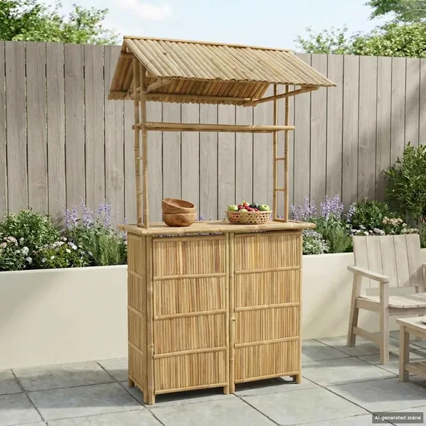 Table de bar extérieure Naturel 115 x 95 x 214 cm Bambou