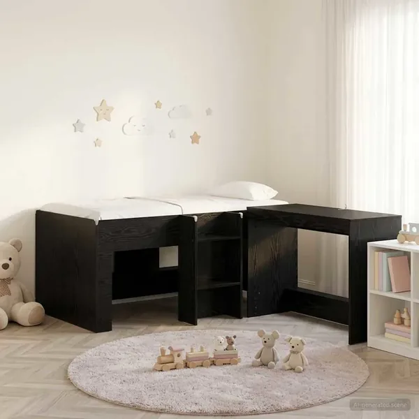 Lit haut pour enfants avec bureau 2 pc Chêne noir