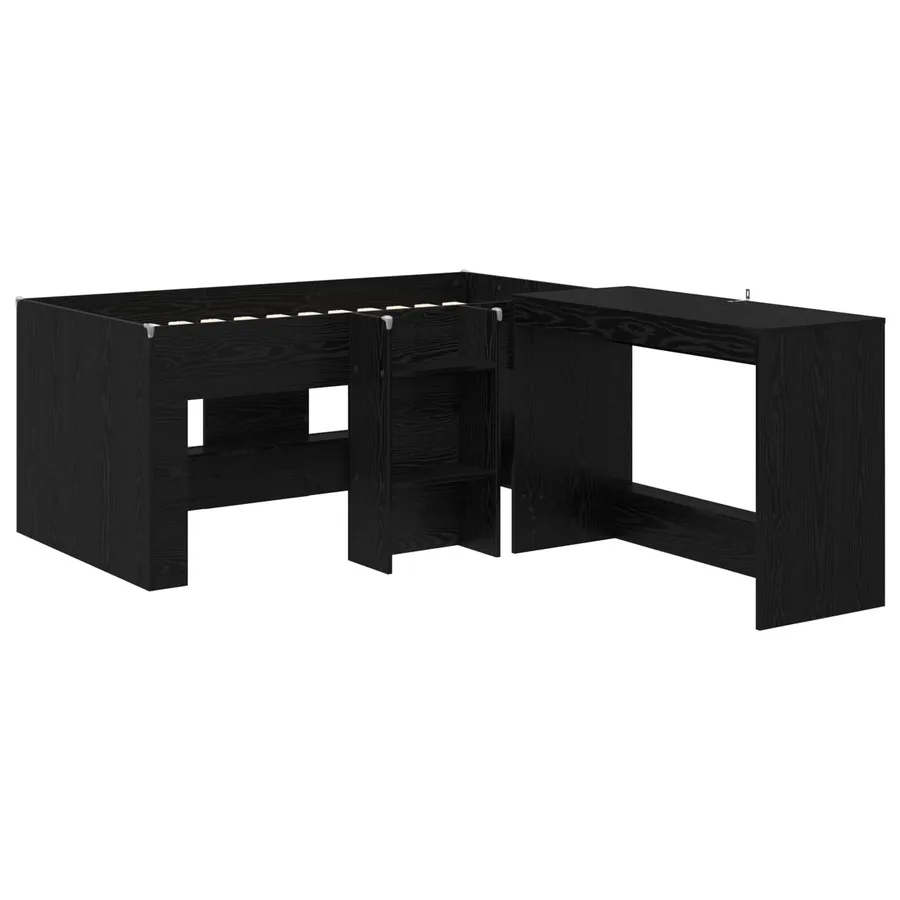 Lit haut pour enfants avec bureau 2 pc Chêne noir - 3