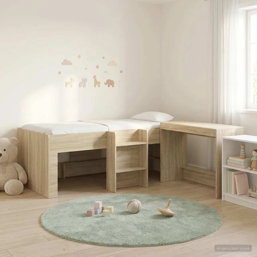 Lit haut pour enfants avec bureau 2 pc Chêne Sonoma