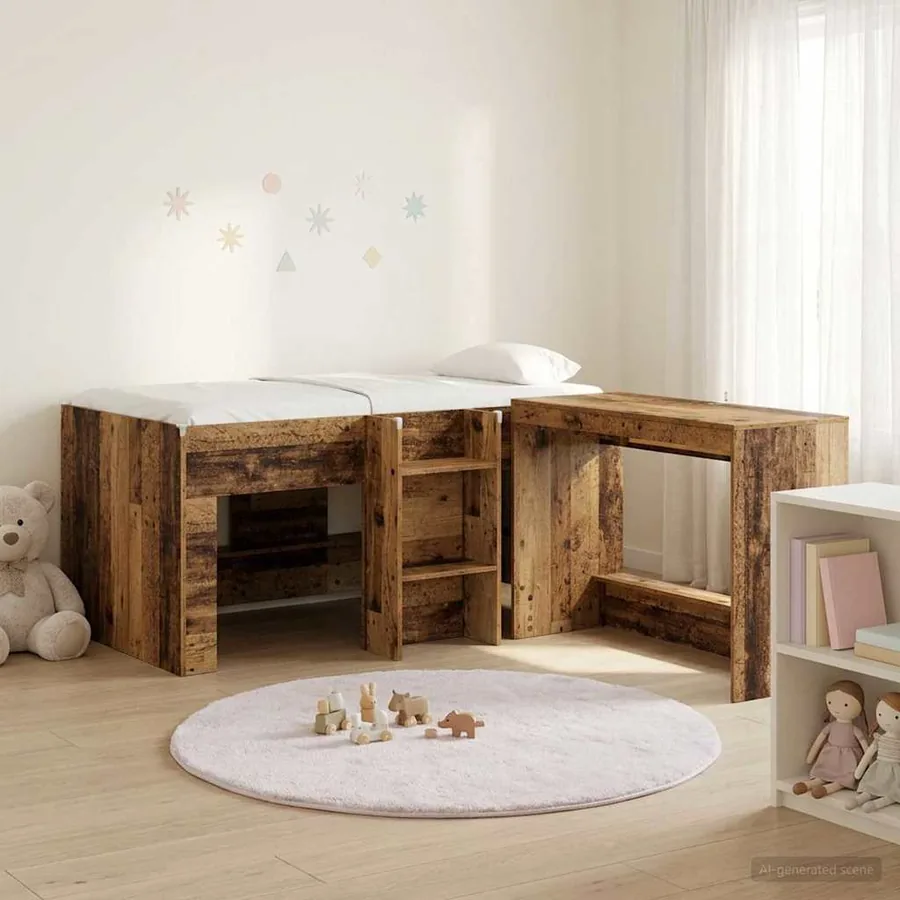 Lit haut pour enfants avec bureau 2 pc Bois ancien