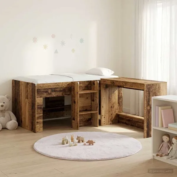 Lit haut pour enfants avec bureau 2 pc Bois ancien
