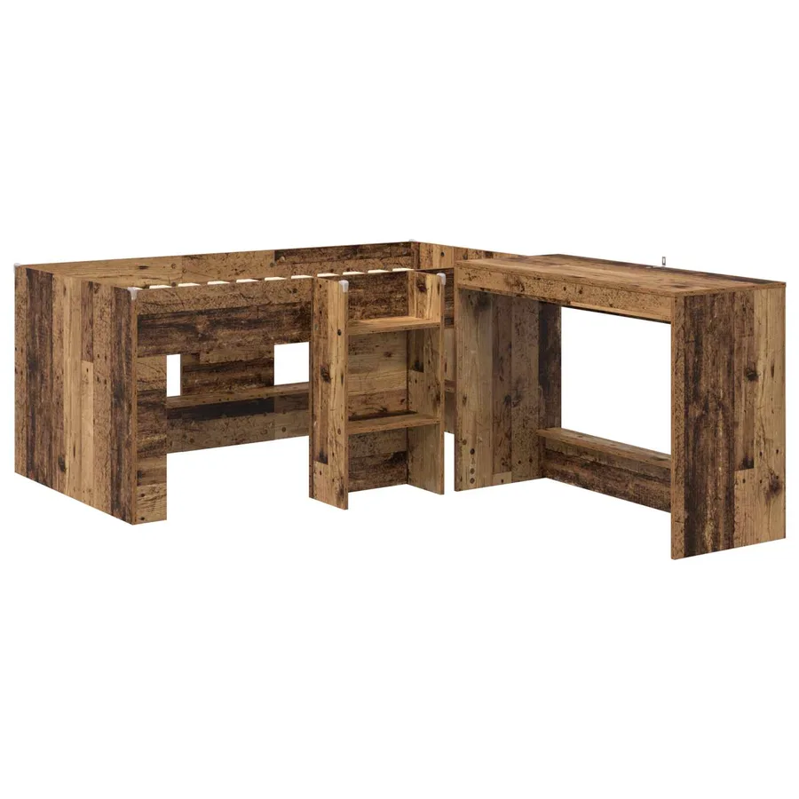 Lit haut pour enfants avec bureau 2 pc Bois ancien - 3