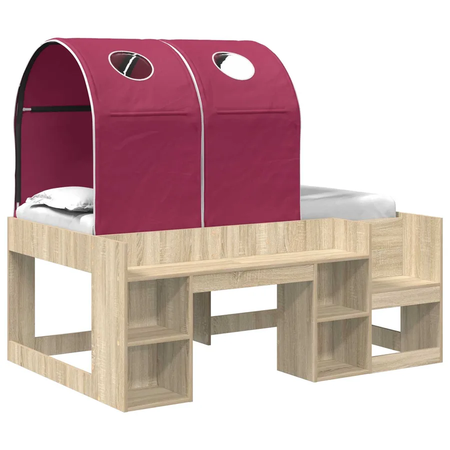 Lit avec Tunnel 3 pc Chêne Sonoma et rouge Bois d'ingénierie - 2