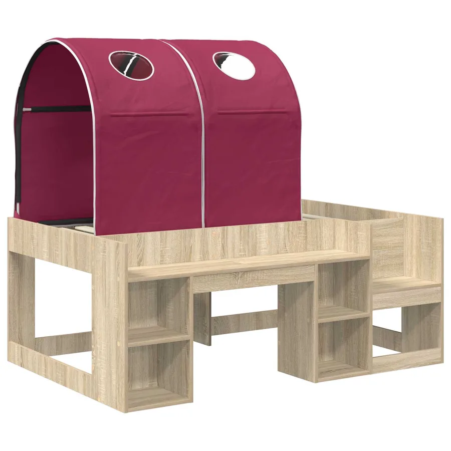 Lit avec Tunnel 3 pc Chêne Sonoma et rouge Bois d'ingénierie - 3