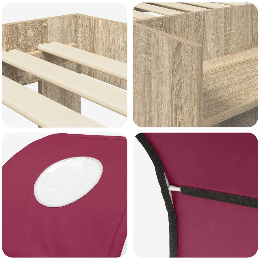 Lit avec Tunnel 3 pc Chêne Sonoma et rouge Bois d'ingénierie - 9