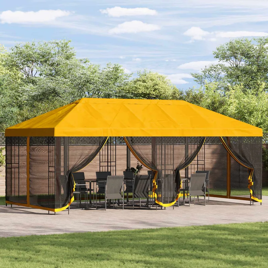 Gazebo avec murs latéraux 6 x 3 m Jaune Polyester et Acier 190