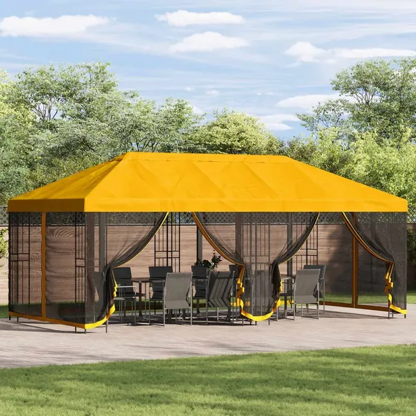 Gazebo avec murs latéraux 6 x 3 m Jaune Polyester et Acier 190